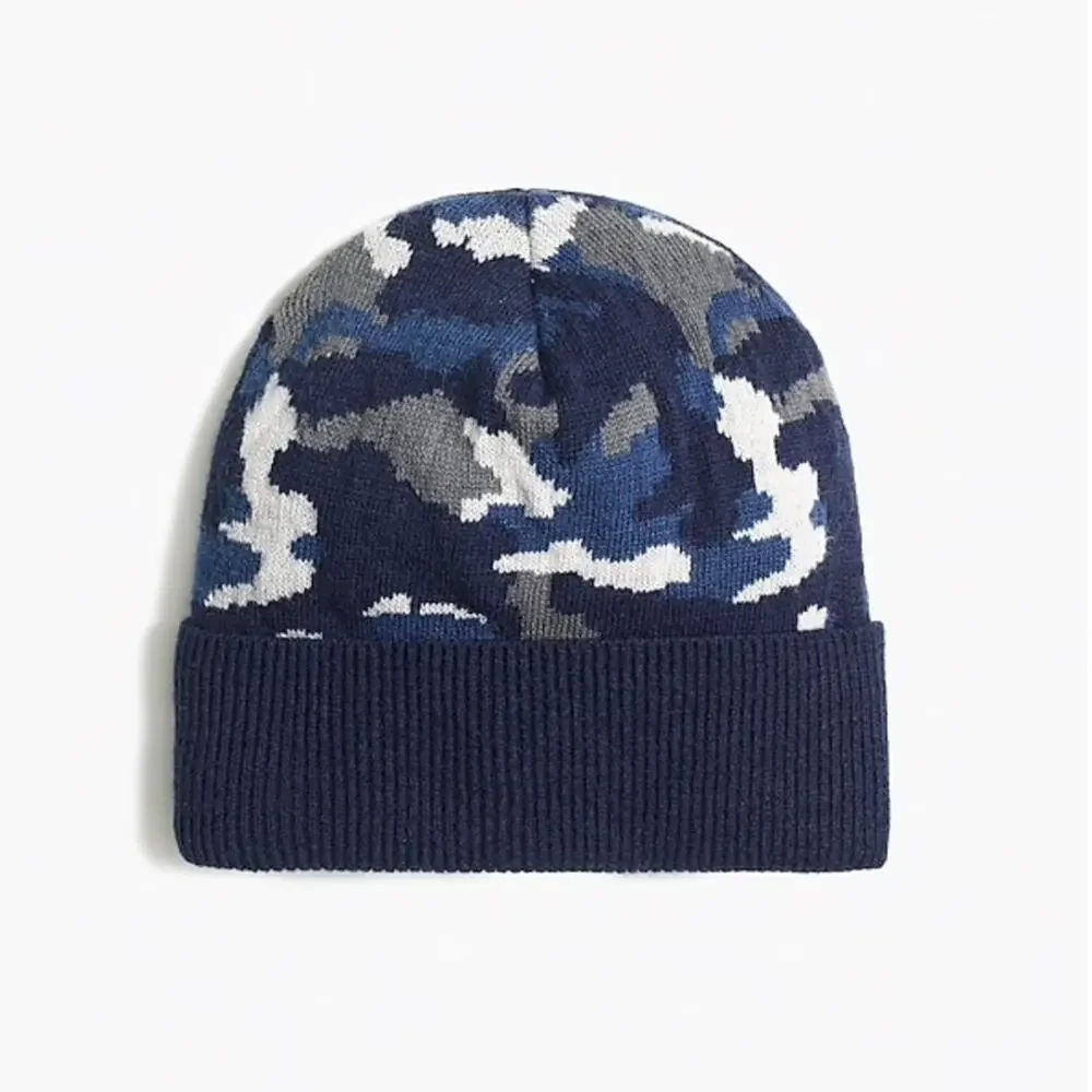 NWT J. Crew Boys' Navy, Blue and Grey Camoflauge Beanie - SIZE S/M